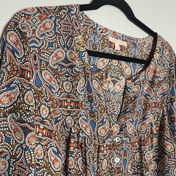 Gibson & Latimer Paisley Floral Flowy Blouse Size 2X Roll Tab Sleeves - Picture 7 of 12
